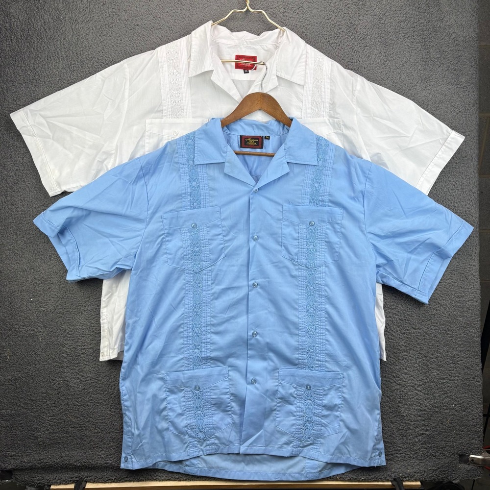 Maximos USA Yucatan Mens 3XL Guayabera Shirt Lot of 2 Blue White Short Sleeve